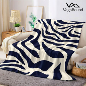 BILIBILI | Navy Zebra Print Flannel Blanket Warm Soft Halloween Christmas Decorative Couch Warm Cozy All-Season Gift