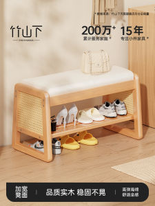 Modern Minimalist Solid Wood Shoe Bench Home Use Entrance Hallway Storage Bench Seat Cushion Oak Wood Material Customizable