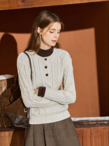 Áo Sweater Len Xoắn Màu Đơn Cho Phụ Nữ