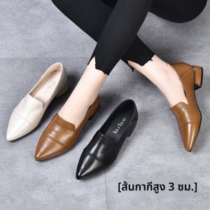 SHIPAILUO | รองเท้าส้นกลางหนังนิ่มสำหรับผู้หญิง ทรงหัวแหลม ทรงสวมสบาย สไตล์ใหม่ ฤดูใบไม้ผลิและฤดูใบไม้ร่วง รองเท้าหนังแท้สำหรับผู้หญิง