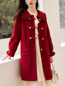 Ladies Fashionable Loose Christmas Style Coat Elegant Gentle Womens Winter New Arrival Commute Mid-Length Slimming Coat
