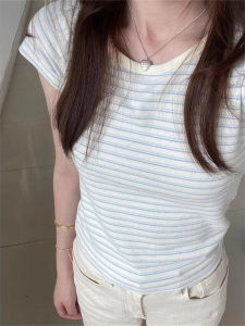 MISHANGYICHU | Korean Chic Sweet and Spicy Stripe Short Sleeve T-Shirt Slim Fit