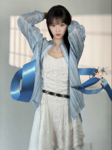 Design Sense Tie-Waist Loose Thin Shirt Blouse