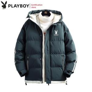 เสื้อคลุมเพลย์บอยผู้ชายเสื้อคลุมฤดูหนาวใหม่เสื้อคลุมบุนวมแฟชั่นลำลองเสื้อคลุมผ้าฝ้ายหนา