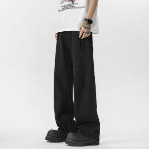 กางเกงยีนส์ทรงตรงสไตล์ย้อนยุคแบบอเมริกัน กางเกงขายาวทรงหลวมสำหรับใส่ทำงาน สีน้ำตาล ผ้าฝ้ายผสม ทรงหลวม ฤดูใบไม้ร่วง 2024