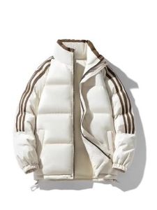 plus Size down Cotton Jacket Thick Warm Bread Style Couples Cotton Coat Loose Fit Long Sleeve Zipper Closure Solid Color