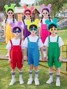 61 Kids Summer Harness Shorts Suit Boy Girl Color Suspenders Graduation Photo Dopamine Performance Costume