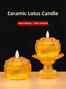 Colorful Lotus Lamp Buddha Lamp Long Burning Lamp Household Rechargeable Simulation Electric Candle Lotus Flower Lamp