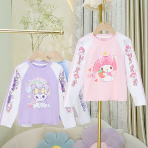 Casual Long Sleeve round Neck Princess Top for Girls Spring Autumn New Style Childrens Cotton Blend Fabric Base Shirt