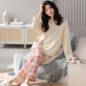 Miiow | Pure Cotton Long Sleeve Sleepwear Womens Spring Autumn Home Clothes Sweet Style Two-Piece Set Large Size Outerwear