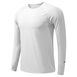 Men Long Sleeve Sport Riding Running Shirt Anti-UV Workout Tops Shirts Training Shirt with Thumb Hole Anti-Static Cuff Quick Dry