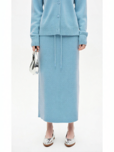 Wool Blend H Shape Half Skirt With Drawstring Straight Back Slit