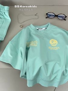 High-End Brand Boys Summer Sportswear Set Short Sleeve Two-Piece Suit Childrens Clothing Korean Style Casual Pure Color