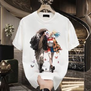 Export Big Sale ~ Withdraw Leak-Picking American Style Trend New Arrival 2024 Heavy Weight Pure Cotton Loose Mens and Womens Clown Short-Sleeved T-shirt