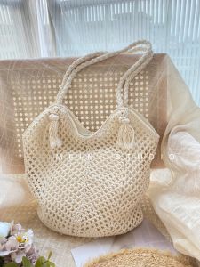 Cotton Yarn Woven Tote Bag Lazy Armpit Shoulder Beach Vacation Basket Texture Single Shoulder Handbag Artistic Bohemian Style