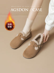 Agsdon Fleece Lined Winter Boots Womens Slip-On Fluffy Cotton Shoes Warm Comfortable Snow Boots Casual round Toe Flat Bottom