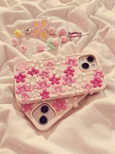 Korean Style Silicone Phone Case Pink Flower 3D Design for Apple 16 pro Max iPhone New Model Creative Unique Womens Style
