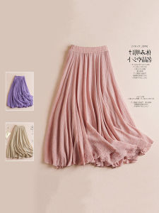 plus Size Womens Cotton Lin Solid Color High Waist Draping A-Line Long Skirt Summer New Style Slimming Skirts for Travel