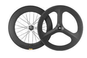 Carbon Fiber Front Tri-Spoke Wheel Rear 88mm Rim 700C