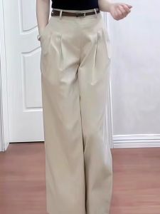 Khaki Wide Leg Suit Pants Womens Fashion Slimming Loose Pleated Autumn New Arrival Straight Cut Trousers High Waist Casual Pants