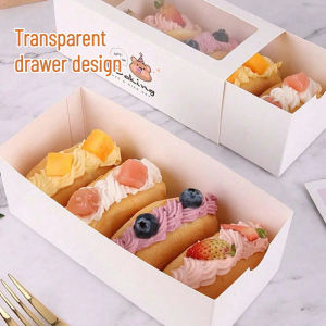 10Pcs Towel Roll Cake Drawer Box Heat-resistant Dessert Packaging Box Omelet Swiss Roll Carton Wedding Birthday Party