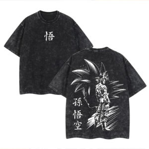 Bandai | Dragon Ball Mens and Womens Washed T-Shirt Son Goku Summer and Spring New Anime Cotton Tee Retro Distressed Loose Short Sleeve