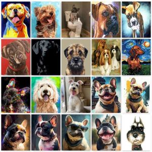 GATYZTORY Coloring By Numbers Dog Animals DIY Adults Kits On Canvas With Frame Acrylic Paint Painting By Number For Home Decor