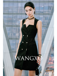 WANGXO | Đầm Bút Chì Ôm Body Kiểu Pháp Dáng Áo Khoác Đôi Không Tay