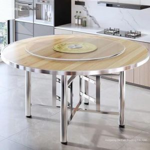 10-Seater Folding Round Table with Lazy Susan Wood