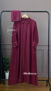 Gamis Abaya stitch benang timbul Model Kemeja Busui Wudhu Friendly Bahan Polo Linen Bunayya (By Khadijah)