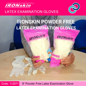 IRONskin Powder Free Latex Examination Glove - 10 Pcs/Pack - Non-Sterile, High Quality Natural Latex - Single Chlorinated, Ambidextrous, Textured Surface - Light Yellow Color - Ideal for Cleaning and General Use