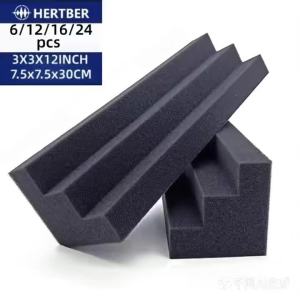 Tấm Xốp Cách Âm Đen Mật Độ Cao 3x3x12 Inch Bẫy Âm Trầm Góc Cạnh 6/12/16/24 Cái Dùng Cho Phòng Thu Rạp Hát Gia Đình Xử Lý Âm Thanh