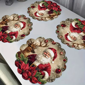 Bộ Thảm Trải Bàn Giáng Sinh Phẳng 2D VIKAMA Với Họa Tiết Ông Già Noel Và Tuần Lộc Trang Trí Bàn Ăn Chịu Nhiệt Cho Các Bữa Tiệc Ngày Lễ