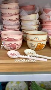 Siêu Sale - Bát Ăn Cơm Bát Chè Đĩa Sứ Chén Dĩa Sứ Dễ Thương Cute Decor Cao Cấp dáng vuông tròn xinh yêu Hoạ tiết Gấu xinh yêu