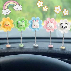1/5PCS Cartoon Shaking Head Animal Flower Car Ornament Auto Accessories Creative Shaking Chick Panda Frog Toy Cute Funny Swing Flower Car Center Console Rearview Mirror Decor
