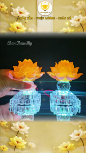 Đèn Pha Lê Hoa Sen Lưu Ly Có Sẵn LED CHÂN THIỆN MỸ Đèn Trang Trí Thờ Cúng Bàn Thờ Gia Tiên HSLL-16