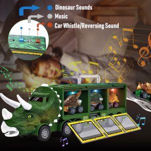 DREAMToy Truk Mainan Dinosaurus dengan Lampu dan Musik Mainan Mobil Dinosaurus Hunter Car Triceratop Hunter