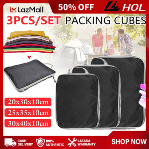 HOL 3PCS Compression Packing Cubes Expandable Storage Travel Luggage Bags Organizer Compressible Packing Cubes Nylon Portable with Handbag Luggage Organizer Foldable Waterproof Travel Suitcase Zipper-Bag-Kit-Black