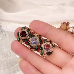 Nhẫn Nữ Phong Cách Tươi Mới Thanh Lịch Đính Đá CZ Hồng Thiết Kế Hoa Lá Phụ Kiện Cưới Thẩm Mỹ Trang Sức Thời Thượng Dành Cho Nữ