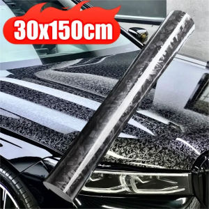 30*150cm PET Forged Carbon Fiber Film Car Sticker Glossy Black Self-Adhesive Waterproof Decal DIY Rearview Mirror Center Console Modification Styling Sticker