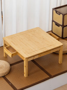 Rustic Tatami Small Table Window Seat Dining Table Low Square Farmhouse Style Storage Coffee Table Artistic Design Wooden Table