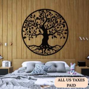 CIFbuy | CIFbuy Iron Wall Art Black Tree of Life Round Metal Bird Silhouette Modern Minimalist Indoor Outdoor Decor for Bedroom Living Ro