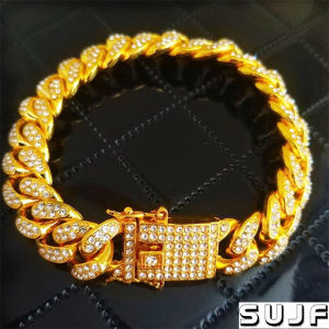 Mens Bracelet Miami Cuba Chain Bracelet 14K Gold Plated Diamonds Thick Bracelet Jewelry