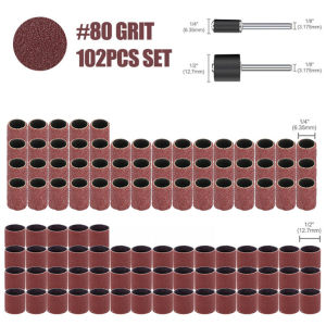 CMCP 102Pcs Sanding Drum Kit 80 Grit Sanding Band for Dremel Sleeves For Electric Mini Angle Grinder Sanding Mandrels