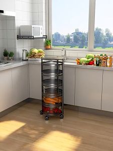 ชั้นวางของแบบตะกร้า มีล้อเลื่อน ชั้นวางอเนกประสงค์ ชั้นวางของทรงกลมหมุนได้ 360องศา วางของในครัว ชั้นเก็บของในครัว 🔹พร้อมส่ง🔹