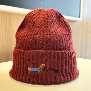 K-style Embroider Puppy Knitting Woolen Cap Children Autumn and Winter Students Cycling Cold Protection Easiest for Match Face Small Beanie Hat Men