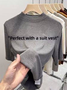 Semi-high Neck Slimming Simple Monochrome Top Five-quarters Sleeve