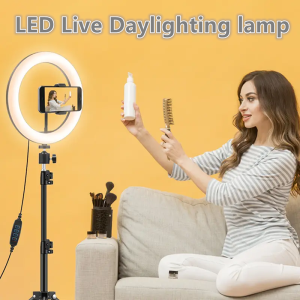 Dimmable LED studio camera and selfie ring light 26CM LED live fill light with stand camera phone video light