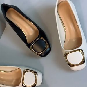 Beige Square Toe Heels for Women: Thick 2 Inch Heel, Floral Office Shoes, French Style Soft Sole & Comfy