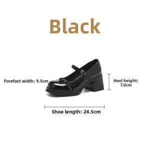 Josiny | Black Mary Jane Leather Shoes Waterproof Platform Heels